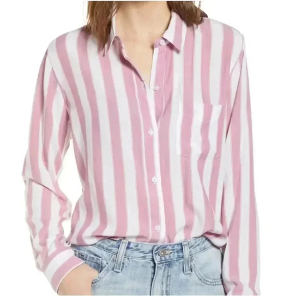 Rails Dana Bali Stripe shirt button down white pink size L - Picture 1 of 10